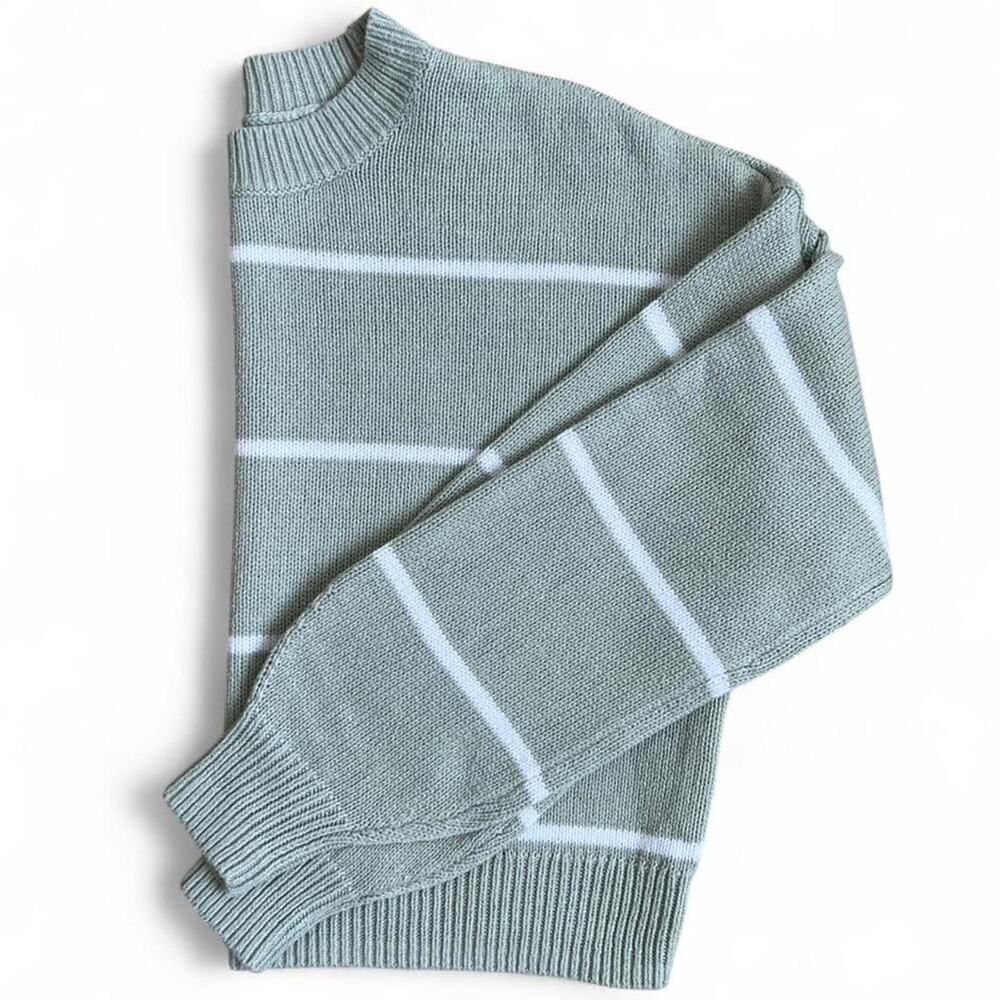 Sage Green Striped Knit Sweater Preppy Women’s XS